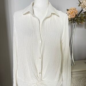 BCX Knot Front Textured Crinkle Blouse